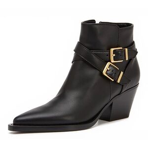 Dolce Vita Black Leather Ankle Boots with Gold Buckles